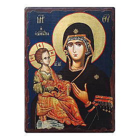 Icono ruso pintado decoupage Virgen de las tres manos 24x18 cm