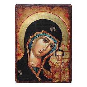 Russian icon painted decoupage, Madonna Kazan 24x18 cm