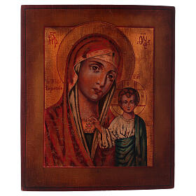 Icono Virgen de Kazan estilo ruso pintado madera tilo 34x28 cm