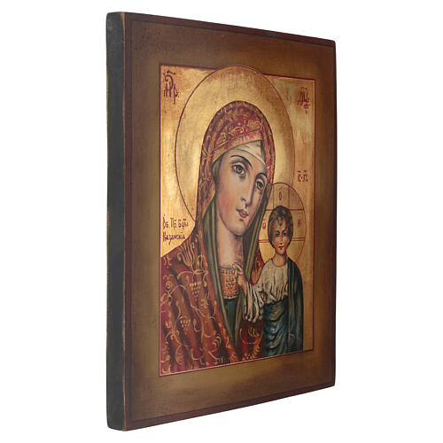 Icône Vierge de Kazan style russe peinte bois tilleul 34x28 cm 3