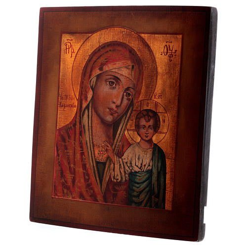 Ícone polaco Nossa Senhora de Kazan pintada em madeira de tília 32x26,5 cm estilo Rússia antigo 3