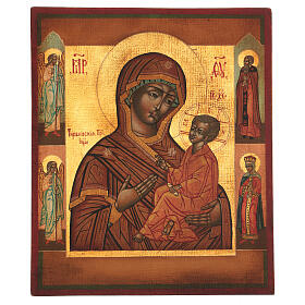 Icono Virgen de Tychvin pintado madera tilo 34x28 cm estilo Rusia envejecido