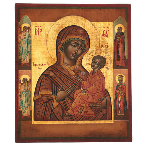 Icono Virgen de Tychvin pintado madera tilo 34x28 cm estilo Rusia envejecido 1