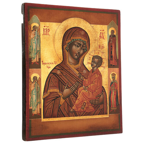 Icono Virgen de Tychvin pintado madera tilo 34x28 cm estilo Rusia envejecido 3