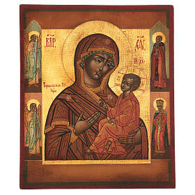 Icône Vierge de Tikhvine peinte bois tilleul 34x28 cm style russe ancien