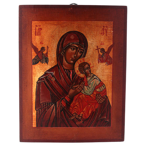 Ikone, Gnadenbild Unserer Lieben Frau von der immerwährenden Hilfe, alter russischer Stil, handgemalt, 34x28 cm 1