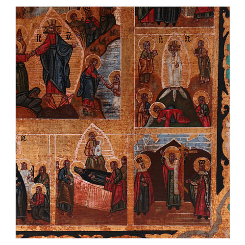 Icona Tutte le Feste dipinta su legno 34x28 cm stile Russia antichizzata 4
