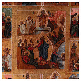 Ícone polaco Todas as Festividades pintado em madeira de tília 33x27,5 cm estilo Rússia antigo