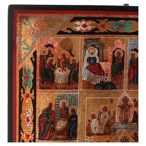 Ícone polaco Todas as Festividades pintado em madeira de tília 33x27,5 cm estilo Rússia antigo 3