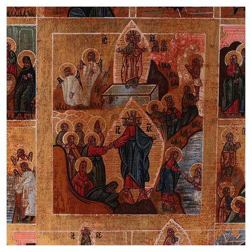 Icon of 12 Great Feasts, painted on wood 34x28 cm Russian style antiqued 2