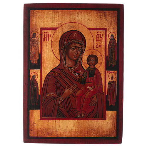 Theotokos of Smolensk, painted icon, antique Russian style 24x20 cm 1