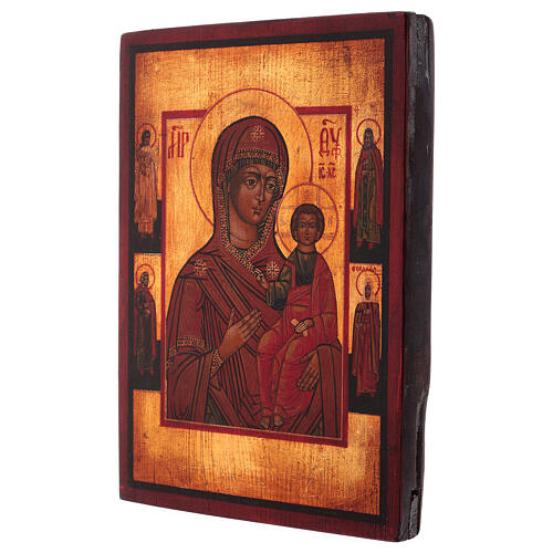 Icono Virgen de Smolensk pintado 24x20 cm estilo ruso envejecido 3