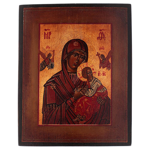 Ícone estilo russo antigo Nossa Senhora do Perpétuo Socorro madeira tília pintada 18x14 cm 1