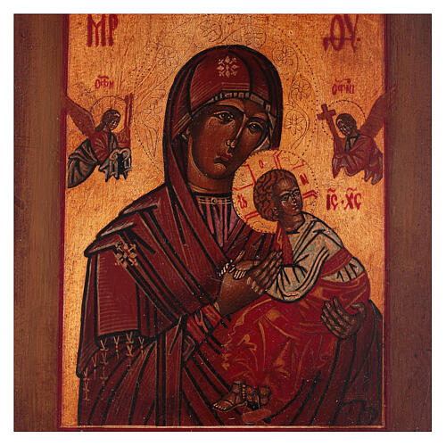 Ícone estilo russo antigo Nossa Senhora do Perpétuo Socorro madeira tília pintada 18x14 cm 2