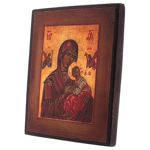 Ícone estilo russo antigo Nossa Senhora do Perpétuo Socorro madeira tília pintada 18x14 cm 3