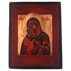 Icono estilo ruso Virgen de Fiodor madera tilo 18x14 cm pintado envejecido