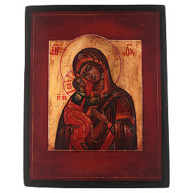 Ícone estilo russo Nossa Senhora de Feodor madeira tília 18x14 cm pintado efeito antigo