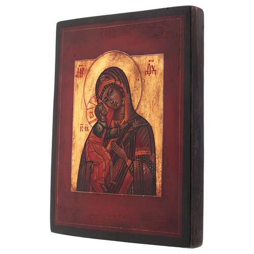 Ícone estilo russo Nossa Senhora de Feodor madeira tília 18x14 cm pintado efeito antigo 3
