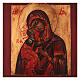 Ícone estilo russo Nossa Senhora de Feodor madeira tília 18x14 cm pintado efeito antigo s2