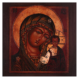 Icono Virgen de Kazan madera tilo 18x14 cm estilo Rusia pintado envejecido