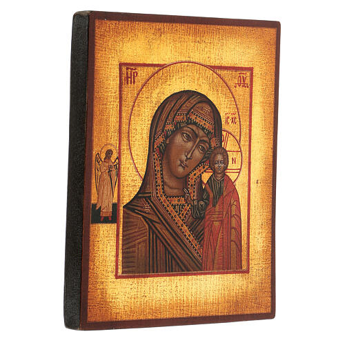 Icono Virgen de Kazan pintado madera tilo 18x14 cm estilo ruso envejecido 3