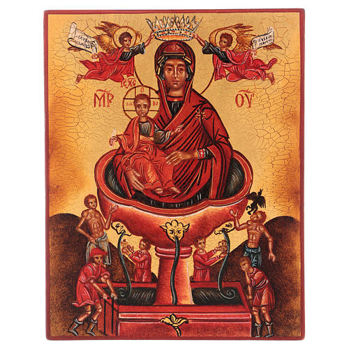 Russische Ikone, Gottesmutter lebensspendender Quell, gemalt, 14x10 cm 1