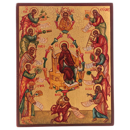 Russische Ikone, Lob der Jungfrau Maria, gemalt, 14x10 cm 1