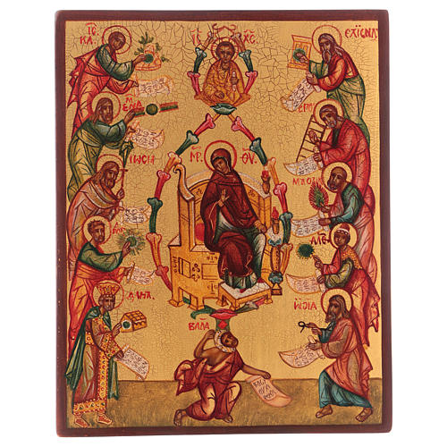 Icona russa dipinta Lodi della Vergine 14x10 cm 1
