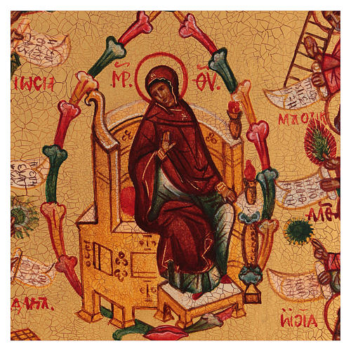 Icona russa dipinta Lodi della Vergine 14x10 cm 2
