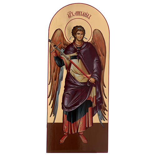Siebdruck-Ikone, Erzengel Michael, Bogenform, 120x50 cm, Russland 1
