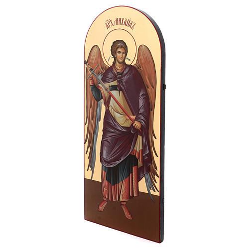Siebdruck-Ikone, Erzengel Michael, Bogenform, 120x50 cm, Russland 2