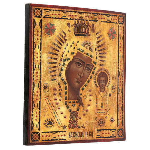 Icono Virgen de Kazan pintado oro estilo ruso envejecido 35x30 cm 3