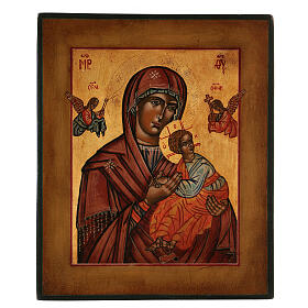 Icono Virgen Perpetuo Socorro pintado estilo ruso envejecido 25x20 cm