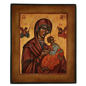 Icona Madonna Perpetuo Soccorso dipinta stile russo antichizzata 25x20 cm 