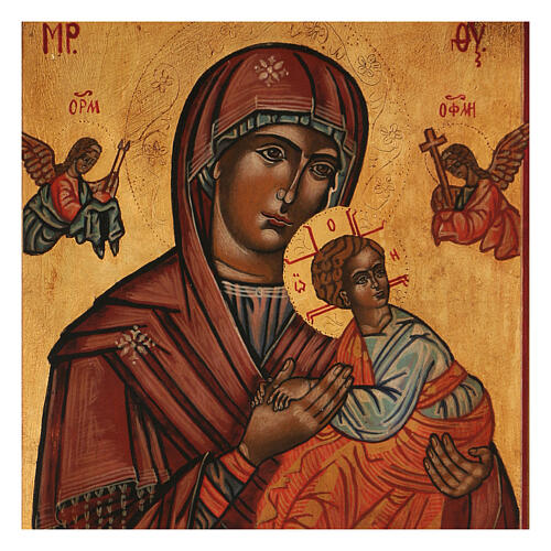 Icona Madonna Perpetuo Soccorso dipinta stile russo antichizzata 25x20 cm  2