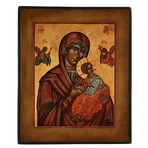 Our Lady of Perpetual Help icon painted in Russian style antiqued 25x20 cm 1
