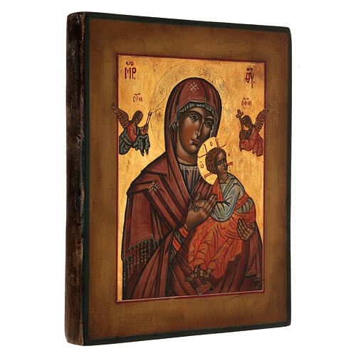 Our Lady of Perpetual Help icon painted in Russian style antiqued 25x20 cm 3