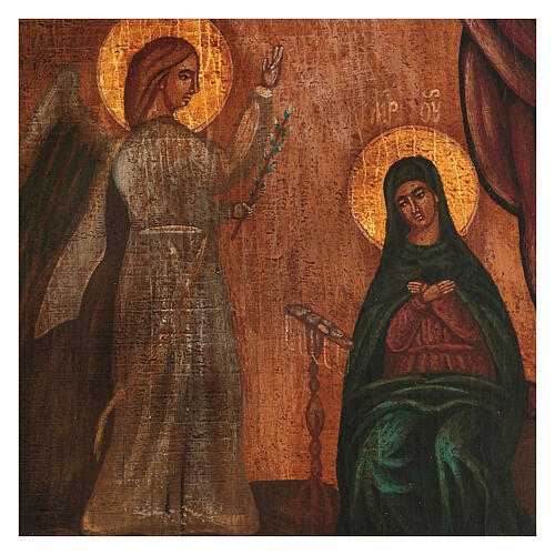 Ícone Anunciação da Virgem Maria pintado estilo russo efeito antigo, Polónia, 24x21,5 cm 2