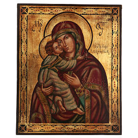 Icono Virgen de Vladimir 65x55 cm estilo ruso pintado envejecido