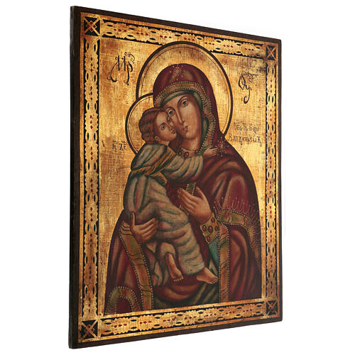 Icono Virgen de Vladimir 65x55 cm estilo ruso pintado envejecido 4