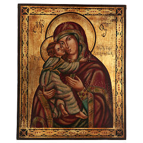 Ícone Nossa Senhora de Vladimir pintado estilo russo efeito antigo, Polónia, 67x54 cm