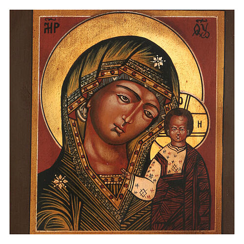 Icona Madonna di Kazan stile russo antichizzata dipinta 18x14 cm 2