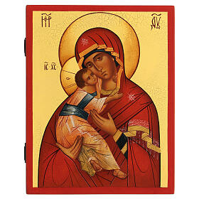 Ícone russo pintado Virgem de Vladimir 21x18 cm