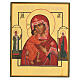 Russian painted Feodorovskaya icon of the Mother of God with two Saints 21x18 cm s1