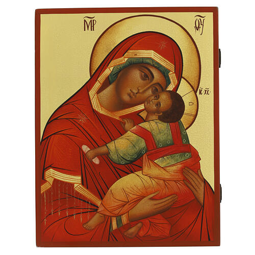 Icona russa Madonna Clemente dipinta antichizzata 30x20 cm 1