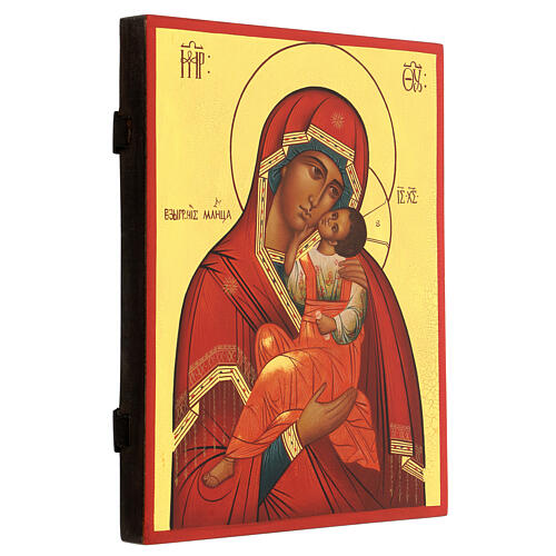 Russian icon of the Mother of God Umilenie, painted with antique finish, 30x20 cm 3