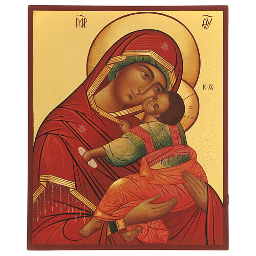 Russian icon of the Mother of God Umilenie, painted with antique finish, 36x30 cm 1