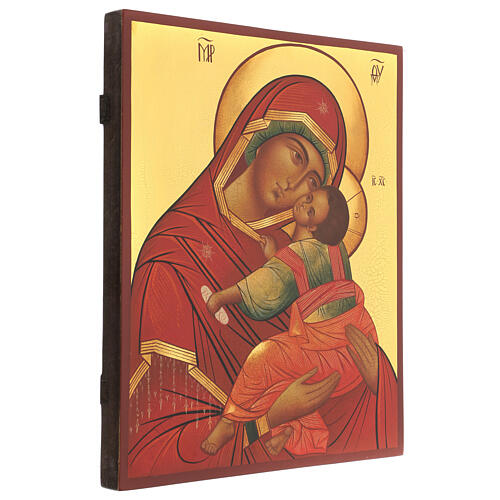 Ícone russo efeito antigo Virgem Clemente pintado efeito antigo 36x30 cm 3