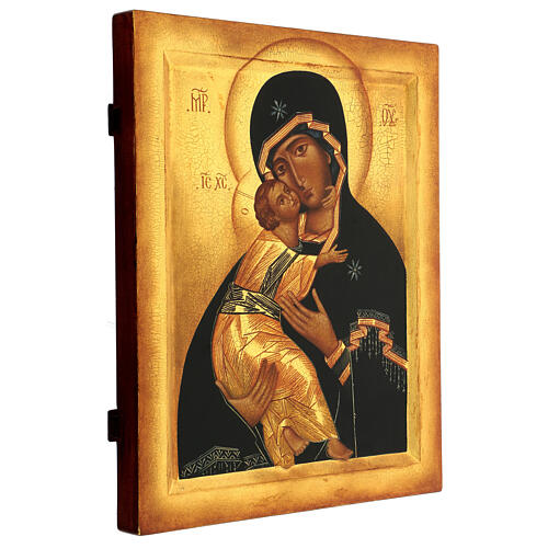 Icona russa dipinta antichizzata Madonna di Vladimir 36x30 cm 3