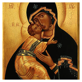 Ícone russo pintado efeito antigo Nossa Senhora de Vladimir 36x30 cm